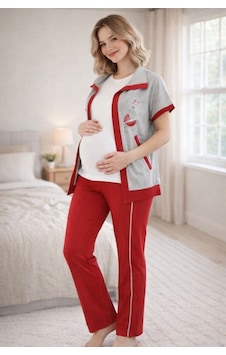 Mecit Pijama Mecit 6352 Kırmızı Bayan Yelekli Hamile Lohusa Pijama Takımı Mecit Pijama Mecit 6352 Kırmızı Bayan Yelekli Hamile Lohusa Pijama Takımı