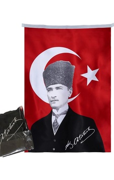 Türk Bayrağı Atatürk Posterli Saten Kumaş 50x70 Cm Türk Bayrağı Atatürk Posterli Saten Kumaş 50x70 Cm