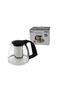 1100ml Cam Demlik Çelik Süzgeçli - Plastik Kulp - Kapak - Krom Çerçeve Çok Renkli