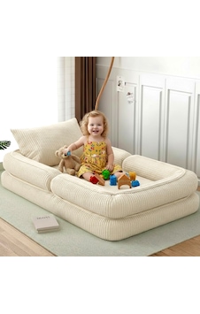 Trend Fitilli Kadife Modüler Çocuk Oyun Minderi Ve Yatağı Tamamen Sünger 90 x 190 CM Krem