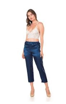 Moongirl Kadın Saten Pijama Takımı Dantel Büstiyetli Lacivert Moongirl Kadın Saten Pijama Takımı Dantel Büstiyetli Lacivert