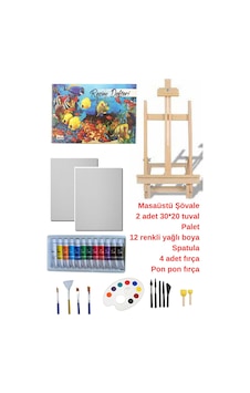 Masaüstü Şövale Yağlı Boya Resim Başlangıç Seti, 2 Adet Tuval Tual Ressam Seti, Şövalye Çok Renkli Masaüstü Şövale Yağlı Boya Resim Başlangıç Seti, 2 Adet Tuval Tual Ressam Seti, Şövalye Çok Renkli