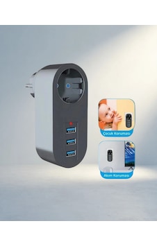 Akım Korumalı Priz 2500w 3 Usb Çıkışlı Güvenlik