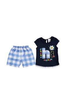 Kidsmadamiko Kız Bebek Ekose Şortlu Çiçek Nakışlı Takım 3031045 Mavi Kidsmadamiko Kız Bebek Ekose Şortlu Çiçek Nakışlı Takım 3031045 Mavi