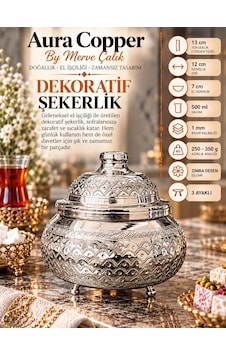 Aura Copper Kapaklı Bakır Şekerlik 3 Ayaklı El İşlemeli Lokumluk Gümüş Renk-zımba Aura Copper Kapaklı Bakır Şekerlik 3 Ayaklı El İşlemeli Lokumluk Gümüş Renk-zımba
