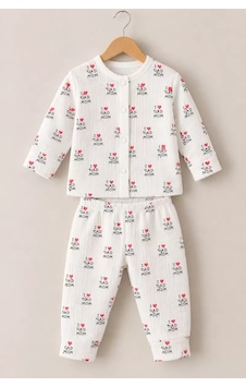 Veraura Lifestyle 3-12 Ay Seviyorum Baskılı Çıtçıtlı Penye Bebek Pijama Takımı ekru Veraura Lifestyle 3-12 Ay Seviyorum Baskılı Çıtçıtlı Penye Bebek Pijama Takımı ekru