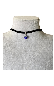 Kadife Nazar Boncuk Detaylı Choker Kolye Siyah - Mavi Kadife Nazar Boncuk Detaylı Choker Kolye Siyah - Mavi