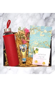 Hediye Kutusu - Cam Matara & Defter & Krem Hediye Kutusu - Cam Matara & Defter & Krem