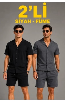Butik İstanbul Erkek 2li Krep Kumaş Cepli Gömlek Şort Takım Kısa Kollu Bağcıklı - Siyah - Füme Çok Renkli Butik İstanbul Erkek 2li Krep Kumaş Cepli Gömlek Şort Takım Kısa Kollu Bağcıklı - Siyah - Füme Çok Renkli