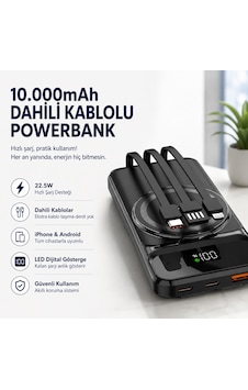 10.000mah Manyetik Dahili Kablolu Powerbank Hızlı Şarjlı Dijital Göstergeli Taşınabilir Şarj Cihazı-1683 BEYAZ 10.000mah Manyetik Dahili Kablolu Powerbank Hızlı Şarjlı Dijital Göstergeli Taşınabilir Şarj Cihazı-1683 BEYAZ