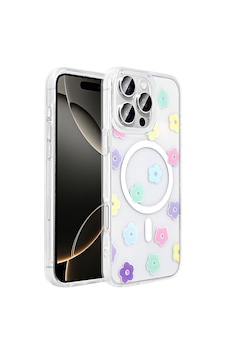 Apple Uyumlu iPad iPhone 16 Pro Max Kılıf M-safe Şarj Özellikli Şeffaf Zore Folk Sert Kapak Papatya Apple Uyumlu iPad iPhone 16 Pro Max Kılıf M-safe Şarj Özellikli Şeffaf Zore Folk Sert Kapak Papatya