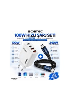Schitec 100w 4 Çıkışlu Hızlı Şarj Başlığı Ve 240w Type-c To Type-c Süper Hızlı Şarj Kablosu Schitec 100w 4 Çıkışlu Hızlı Şarj Başlığı Ve 240w Type-c To Type-c Süper Hızlı Şarj Kablosu
