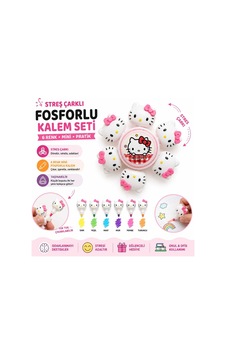 Hello Kitty Figürlü Stres Çarklı 6 Renk Mini Fosforlu Kalem Seti Pembe Pembe