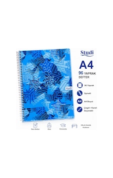 Studi A4 Çizgili Defter 96 Yaprak Spiralli Mavi Geometrik Desenli Okul Ders Defteri Çok Renkli Studi A4 Çizgili Defter 96 Yaprak Spiralli Mavi Geometrik Desenli Okul Ders Defteri Çok Renkli