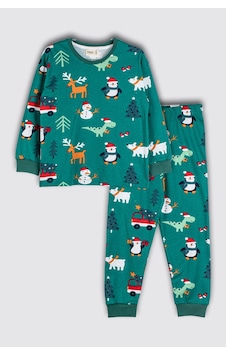 Zuzunga Sevimli Kardan Adam-penguen Desenli %100 Pamuk Unisex Çocuk Pijama Takımı Yeşil Zuzunga Sevimli Kardan Adam-penguen Desenli %100 Pamuk Unisex Çocuk Pijama Takımı Yeşil