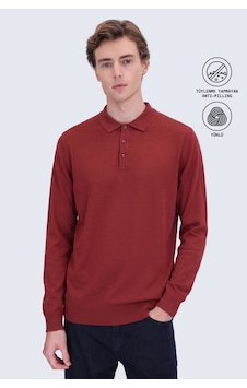 Hatemoğlu Kiremit Regular Fit Düz Polo Yaka Triko Kazak Hatemoğlu Kiremit Regular Fit Düz Polo Yaka Triko Kazak