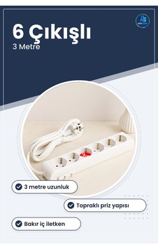 Grup Priz Uzatma Kablosu 3 M Topraklı 6 Çıkışlı Pvc Kılıflı Ev Of 3 M Grup Priz Uzatma Kablosu 3 M Topraklı 6 Çıkışlı Pvc Kılıflı Ev Of 3 M