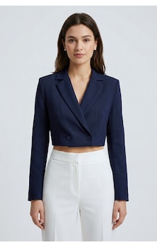 Saade Koyu Lacivert Kadın Regular Fit Kruvaze Kapama Dokuma Crop Blazer Ceket -şık & Spor Saade Koyu Lacivert Kadın Regular Fit Kruvaze Kapama Dokuma Crop Blazer Ceket -şık & Spor