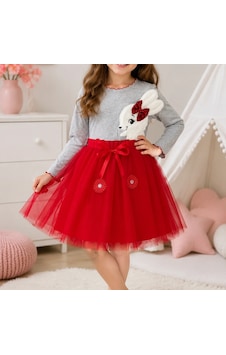 Candar 5-6-7 Yaş Kız Çocuk Tütü Elbise Pelüş Tavşan Desenli, Kurdela Kuşaklı Ve Astarlı Kırmızı Candar 5-6-7 Yaş Kız Çocuk Tütü Elbise Pelüş Tavşan Desenli, Kurdela Kuşaklı Ve Astarlı Kırmızı
