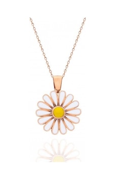 925 Ayar Gümüş Rose Kaplama Papatya Model Kadın Kolye Rose