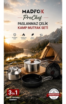 Madfox Prochef 3ın1 Paslanmaz Çelik Kamp Mutfak Seti Siyah Madfox Prochef 3ın1 Paslanmaz Çelik Kamp Mutfak Seti Siyah