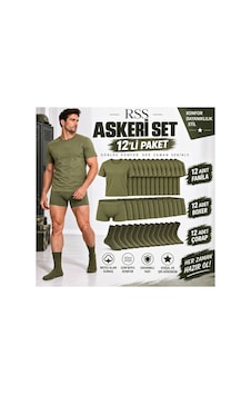 Reco Askeri Fanila Boxer Çorap Seti Acemi Bedelli Asker Çamaşırı 12'li Asker Yeşili Asker Yeşili