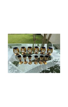 Bohemia Glass 12 Parça Likör Takımı 3 Boyutlu El Boyaması Czech Republic Altın Bohemia Glass 12 Parça Likör Takımı 3 Boyutlu El Boyaması Czech Republic Altın