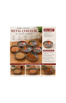 6 Lı Renkli Desenli Metal Çerezlik Seti Kuruyemiş, İkramlık Ve Atıştırmalık Sunum Kasesi Yeşil 6 Lı Renkli Desenli Metal Çerezlik Seti Kuruyemiş, İkramlık Ve Atıştırmalık Sunum Kasesi Yeşil