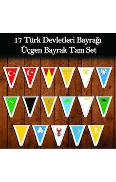 17 Türk Devletleri Bayrağı -üçgen Bayrak Tam Set -beyaz-püsküllü-çif Yönlü-flama 1 17 Türk Devletleri Bayrağı -üçgen Bayrak Tam Set -beyaz-püsküllü-çif Yönlü-flama 1