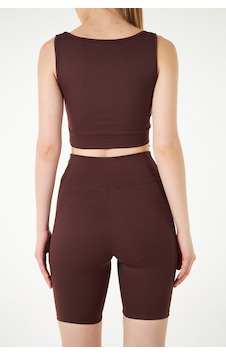 Thiff Gymwear Kahverengi Fitilli Kare Yaka Esnek Örme Crop Büstiyer Atlet Thiff Gymwear Kahverengi Fitilli Kare Yaka Esnek Örme Crop Büstiyer Atlet
