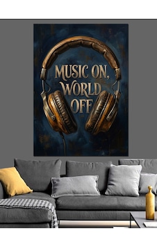 Dünya Kapalı Müzik Açık Yazısı Dekoratif Kanvas - Mdf Ahşap Tablo