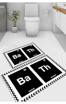 Bath Yazılı Banyo Paspası, Element Klozet Takımı, Kaymaz Taban Paspas, Yıkanabilir Paspas, 2 Li Klozet Takımı Siyah