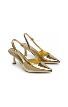 Asmi Shoes Kadın Siena Altın Rugan 7 Cm Topuklu Sivri Burun Arkası Açık Atkılı Ayakkabı Asmi Shoes Kadın Siena Altın Rugan 7 Cm Topuklu Sivri Burun Arkası Açık Atkılı Ayakkabı