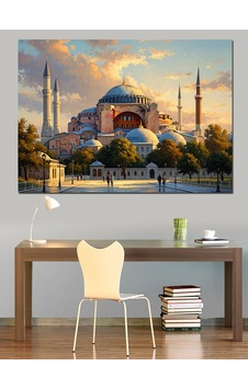 Gün Batımında Sultanahmet Camii Silüeti Dekoratif Kanvas - Mdf Ahşap Tablo