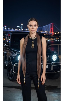 Gönülden Tasarım Metal Püsküllü Kadın Fular Boyun Bağı Renkli Gönülden Tasarım Metal Püsküllü Kadın Fular Boyun Bağı Renkli