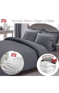 Taç Çift Kişilik Premium Basic Stripe Saten Nevresim Takımı Yorgan Yastık Gri Taç Çift Kişilik Premium Basic Stripe Saten Nevresim Takımı Yorgan Yastık Gri