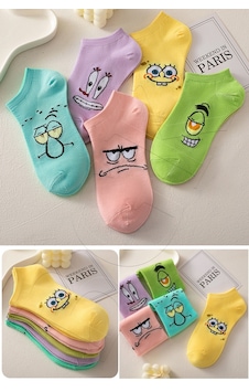 Bgk 5 Çift Sünger Bob Desenli Bebek Kısa Çorap Çok Renkli Bgk 5 Çift Sünger Bob Desenli Bebek Kısa Çorap Çok Renkli