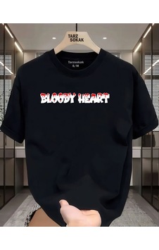 Flood Of Style Unisex Bloody Heart Yazlı T-shirt Siyah