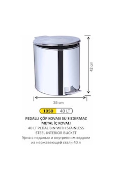 Pedallı Çöp Kovası Su Sızdırmaz İç Kovalı Paslanmaz 40 Litre