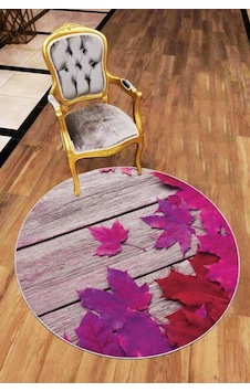 Fuşya Çınar 3d Kaymaz Tabanlı Antre İçin Yuvarlak Halı Ar413n11