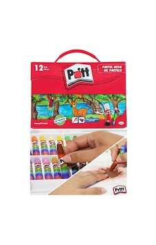 Pastel Boya 12 Renk Plastik Çantalı 1 Adet Tutucu Hediyeli Pritt Pastel Boya 12 Li Çantalı Canlı Renkler Çok Renkli