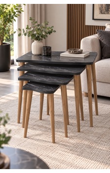 Sulorahome Bendir Siyah Mermer Desenli 4'lü Zigon Sehpa Takımı Sulorahome Bendir Siyah Mermer Desenli 4'lü Zigon Sehpa Takımı