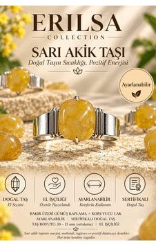 Sertifikalı Doğal Sarı Akik Taşı Ayarlanabilir El İşçiliği Gümüş Çok renkli