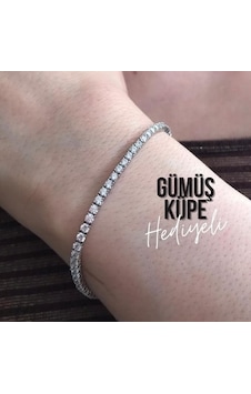 Aya Diamond 925 Ayar Gümüş - Beyaz Taşlı Su Yolu Bileklik Beyaz