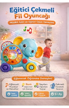 Çekmeli Fil Dostum Müzikli Işıklı Eğitici Oyuncak Sayı Öğreten 6+ Ay Bebek Oyuncağı