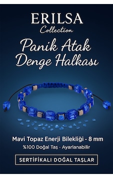 Sertifikalı Panik Atak Denge Halkası Mavi Topaz Doğal Taş 8 Mm Çok Renkli