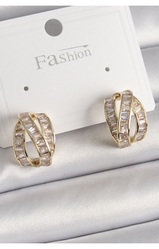 Pirinç Gold Renk Zirkon Taşlı Düğüm Halka Model Kadın Küpe - Çok Renkli Pirinç Gold Renk Zirkon Taşlı Düğüm Halka Model Kadın Küpe - Çok Renkli