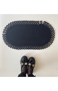 Jüt Kenarları Desenli Oval Paspas 45 X 75 Siyah