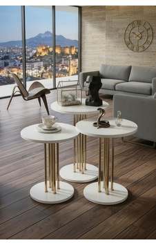 Usta Mekan Bohem 3 Lü Gold - Beyaz Ahşap Zigon Sehpa Altın Usta Mekan Bohem 3 Lü Gold - Beyaz Ahşap Zigon Sehpa Altın