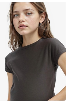 DeFacto Kız Çocuk Slim Fit Dar Kesim Bisiklet Yaka Basic Düz Fitilli Kaşkorse Kısa Kollu Tişört B3053A825SMAR211 Antrasit